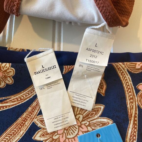 Cupshe Bikini NWT Women L Rust Textured Top Floral Paisley High Waist Swim Set - Picture 6 of 10